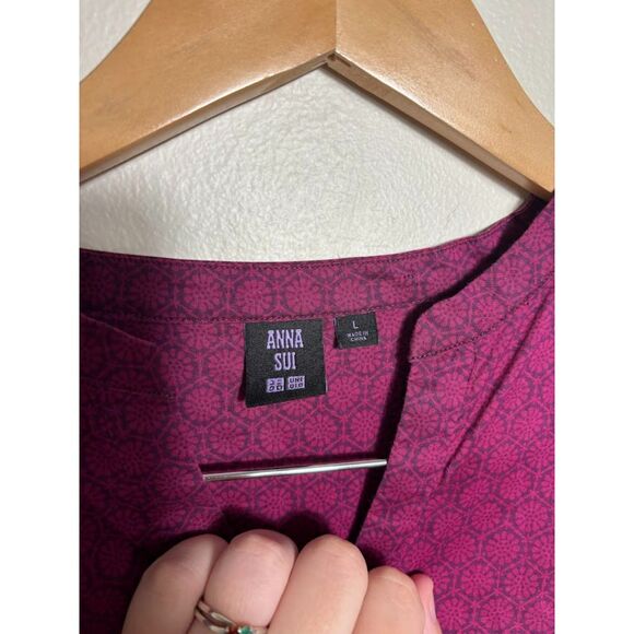 Anna Sui x Uniqlo Dress Women's Large Pink Purple Prarie Boho Peasant 60s 70s - Picture 4 of 5